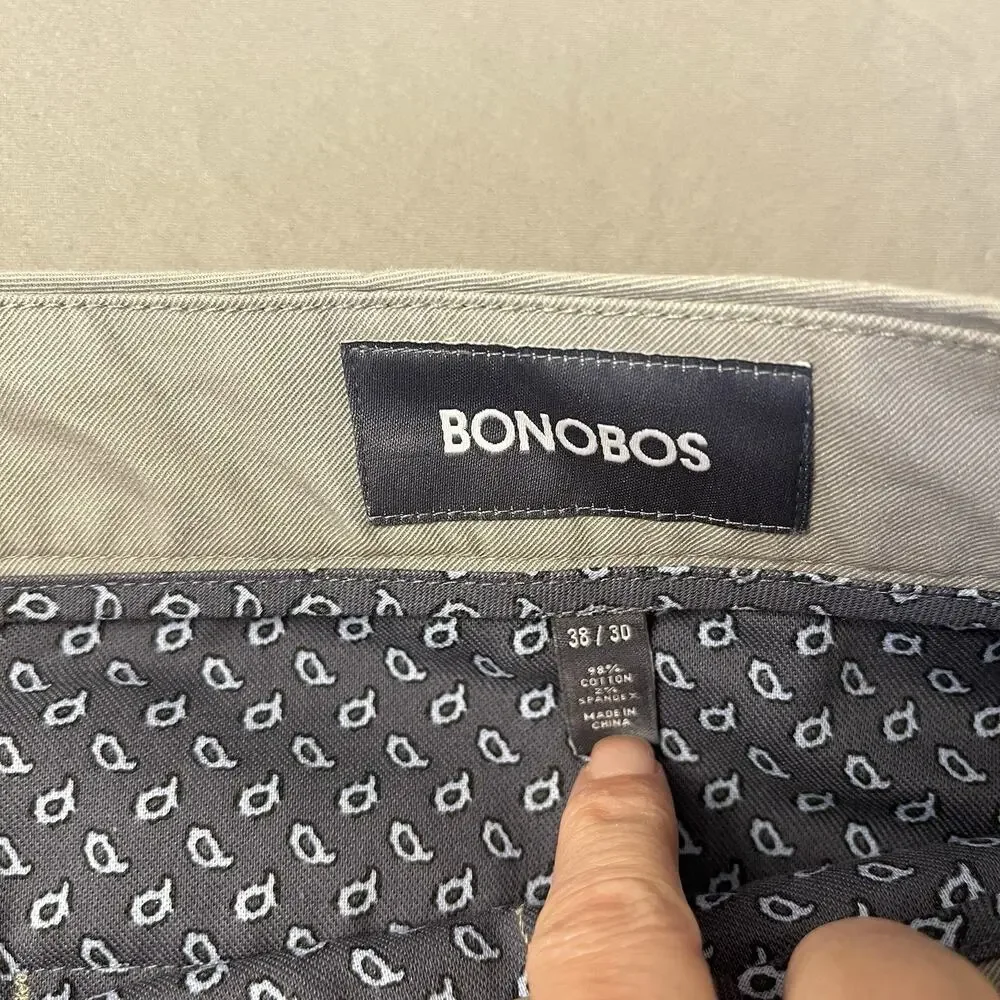 Bonobos Men’s 38X30 Pants Gray Slim Fit Khakis Chinos Flat Front Twill Workwear